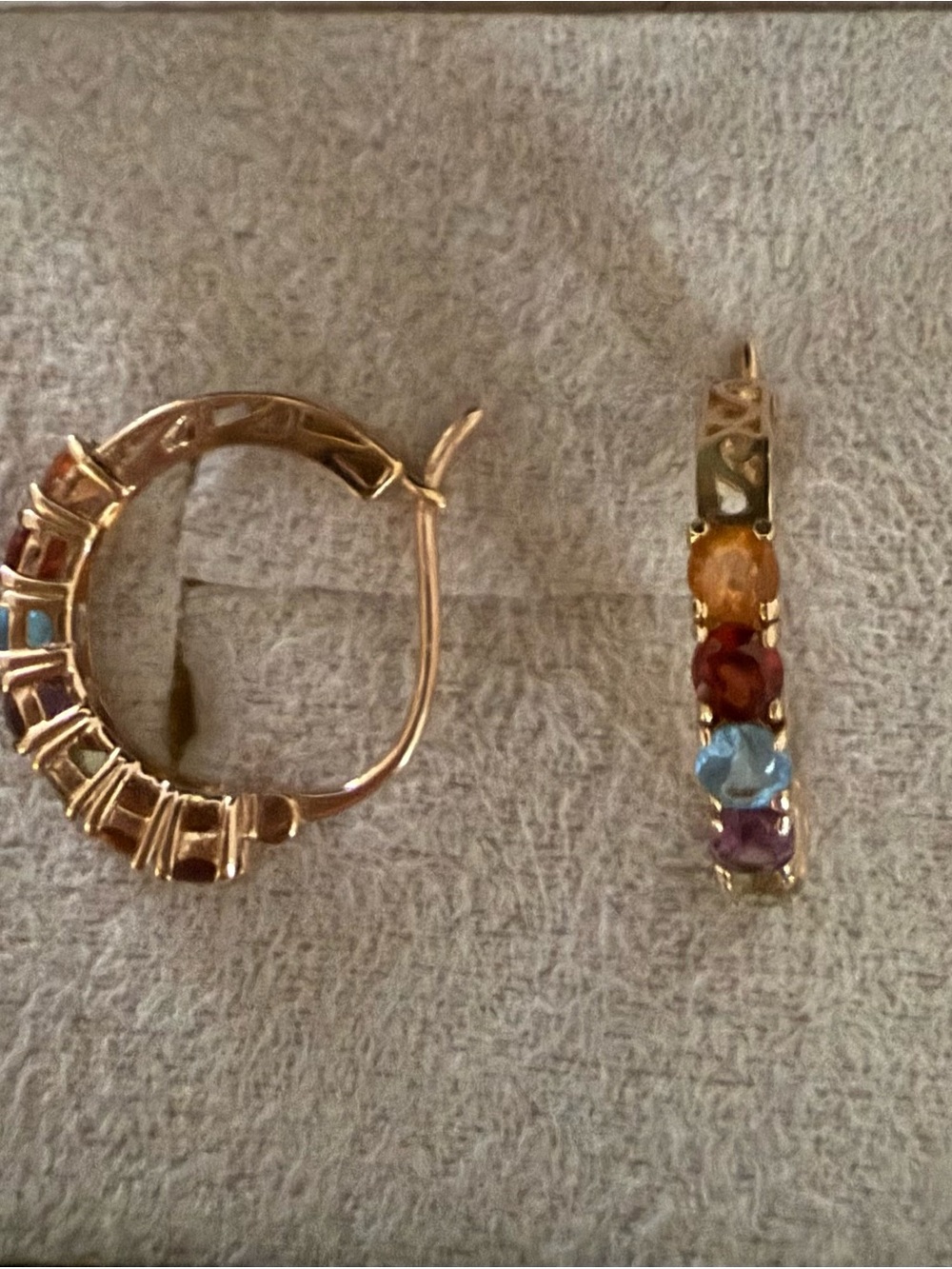 14 KT Gold Semi- Precious Gemstone Hoop Earrings - Picture 2 of 2